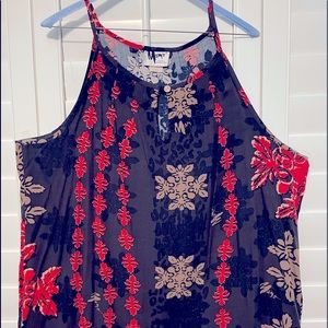 Mamo spaghetti strap blouse in black, red and tan